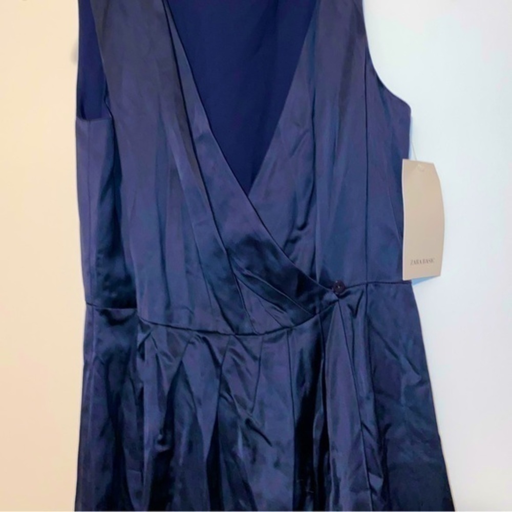 NWT Zara Navy Blue Satin Maxi Dress